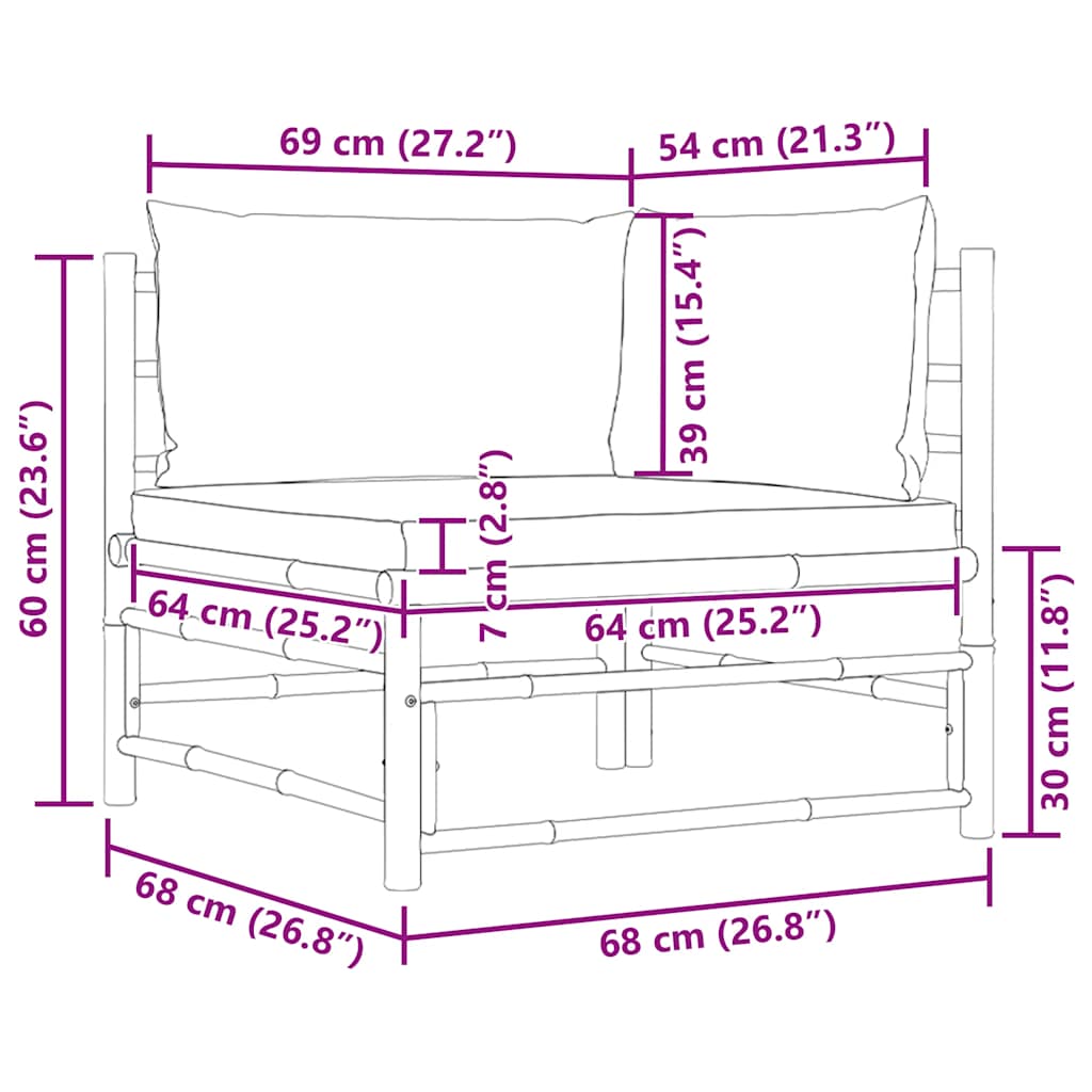 Garten-Ecksofa mit Dunkelgrauen Kissen Bambus